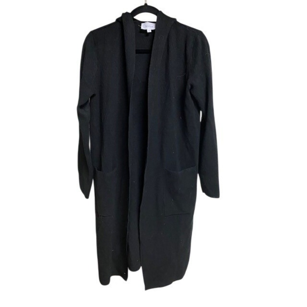 Korye‎ Black Hooded Long Cardigan Sweater Duster Pockets Size S
